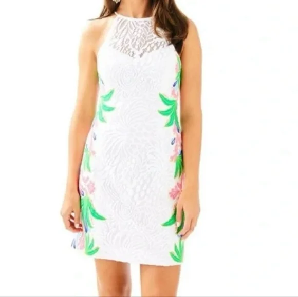 Lilly Pulitzer Resort White Pearl Shift Mini Tropical Fruit Lace Dress - Picture 2 of 11